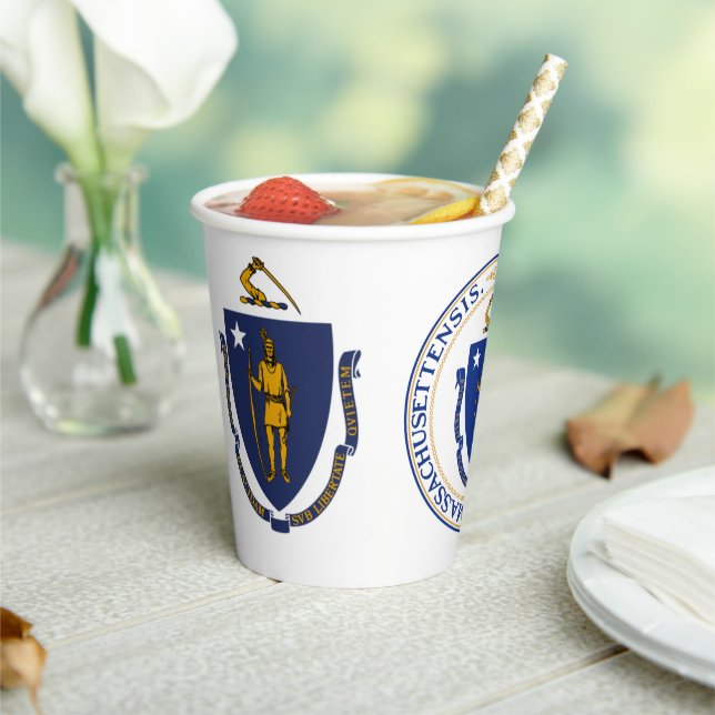 Gobelets En Papier Massachusite Flag & Seal, Flag of Massachusetts (Insitu)