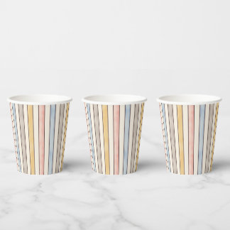 Gobelets En Papier Matching, Subdued Pink, Yellow and Blue Stripes
