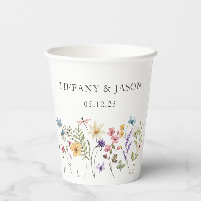 Gobelets En Papier Meilleur jour jamais Fleur sauvage Floral Mariage  (Verso)