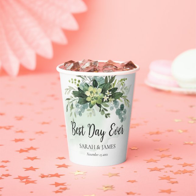 Gobelets En Papier Meilleur Jour Jamais Succulent Mariage Floral Bota (Insitu)