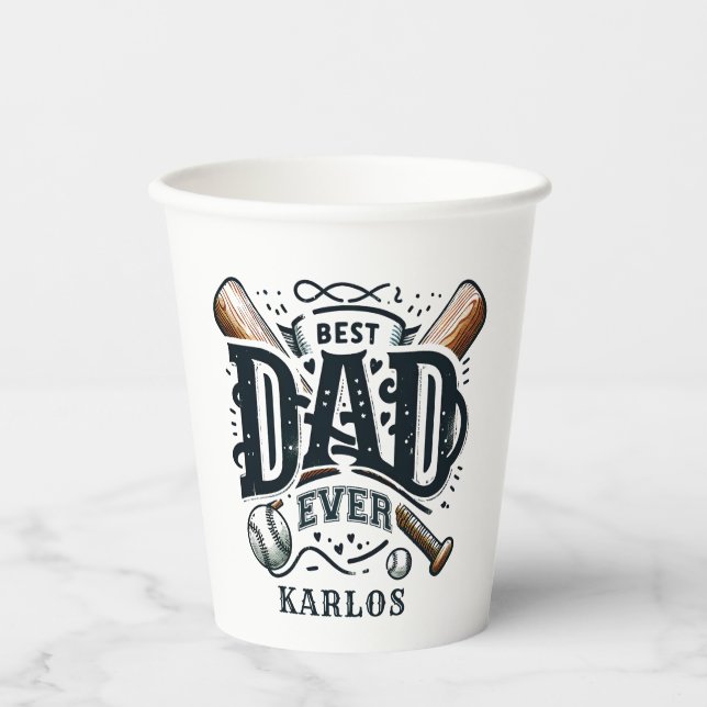 Gobelets En Papier Meilleur papa de baseball (Recto)