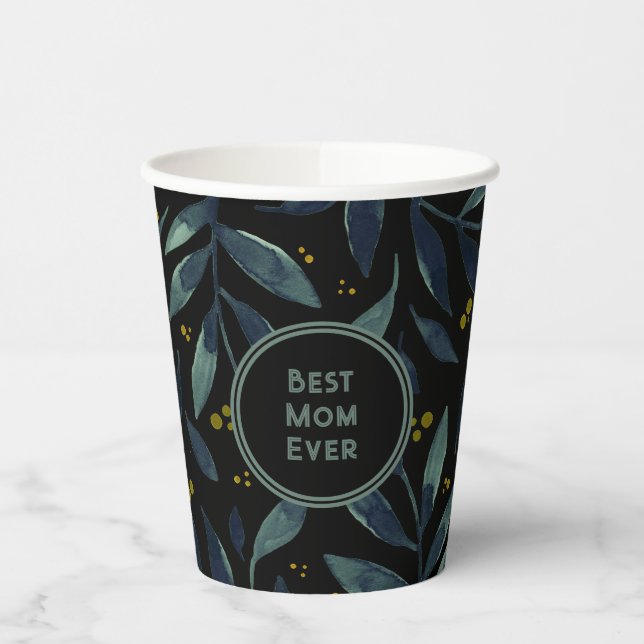 Gobelets En Papier Meilleure maman jamais élégantes branches florales (Gauche)