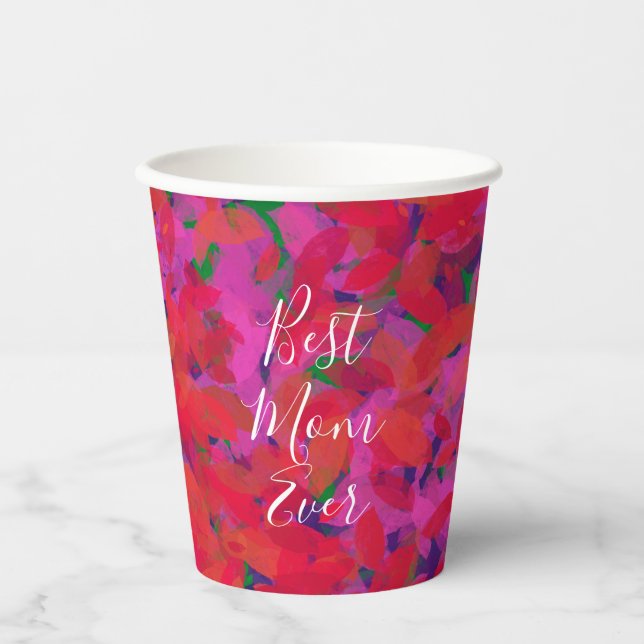 Gobelets En Papier Meilleure Maman Jamais Rouge Floral Jardin Main Pe (Recto)