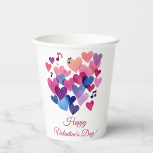 Gobelets En Papier Mélodie de cœur à l'aquarelle pour la Saint-Valent