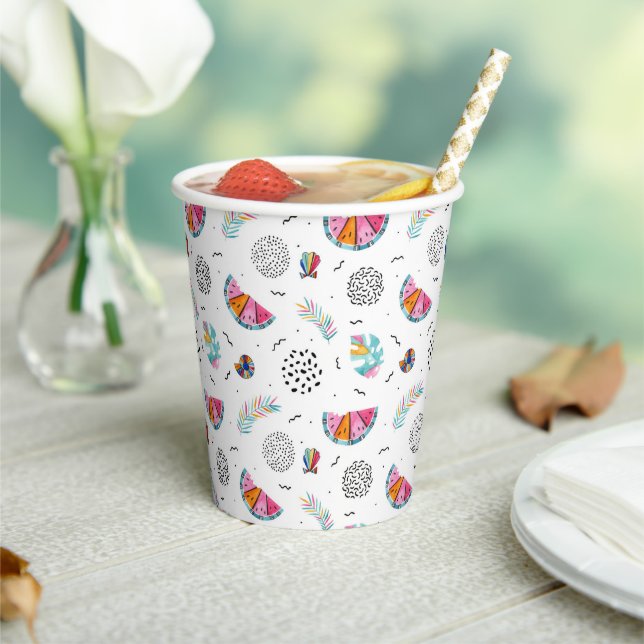 Gobelets En Papier Memphis Style Motif d'été tropical (Insitu)