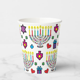 Gobelets En Papier Menorahs colorés Hanoukka 8 oz.