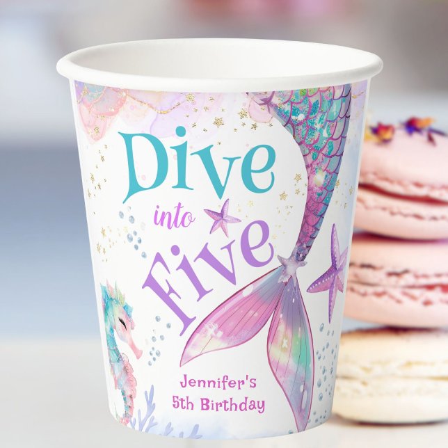 Gobelets En Papier Mermaid 5e anniversaire Plongée dans cinq papiers (Créateur téléchargé)