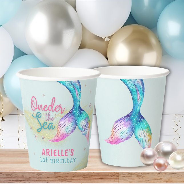 Gobelets En Papier Mermaid Tail Onder the sea 1st birthday (Créateur téléchargé)
