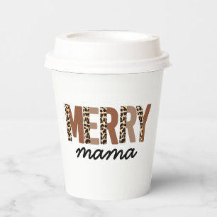 Gobelets En Papier "Merry Mama" Bloc de couleur moderne Leopard Boho
