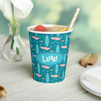 Gobelets En Papier Mid Century Pink Catamaran - Blue Background