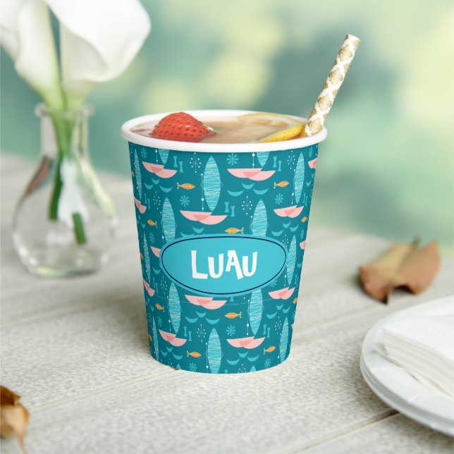 Gobelets En Papier Mid Century Pink Catamaran - Blue Background (Insitu)