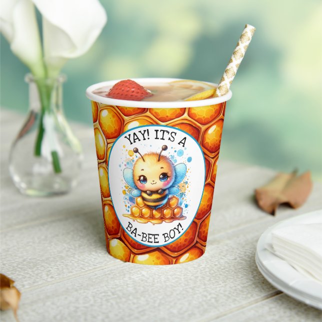 Gobelets En Papier Miel abeille thème Baby shower garçon (Insitu)
