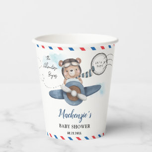 Gobelets En Papier Mignonne Bear Plane Aventure Commence Baby shower 