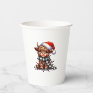 Gobelets En Papier Mignons feux de Noël Vache Highland Funny Noël