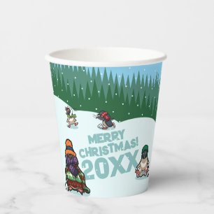 Gobelets En Papier Mignons manchots ajoutent l'année Joyeux Noël ! Hi