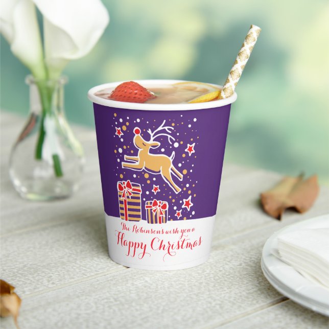 Gobelets En Papier Mignons rennes de Noël rouge violet coutume (Insitu)