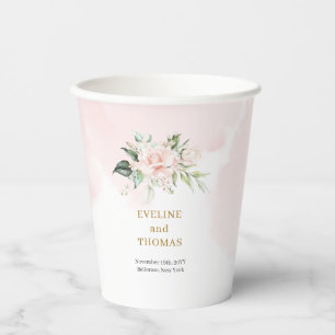 Gobelets En Papier Mini rose pastel roses or verdure mariage