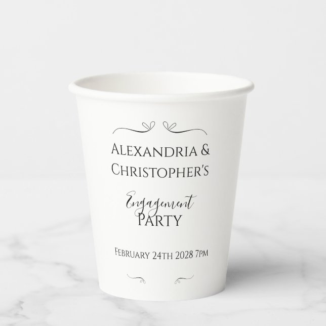 Gobelets En Papier Minimal Black and White Script Engagement Party (Recto)