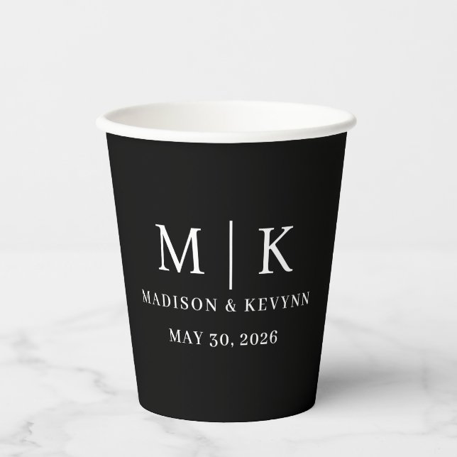 Gobelets En Papier Minimal et chic | Mariage noir et blanc (Recto)