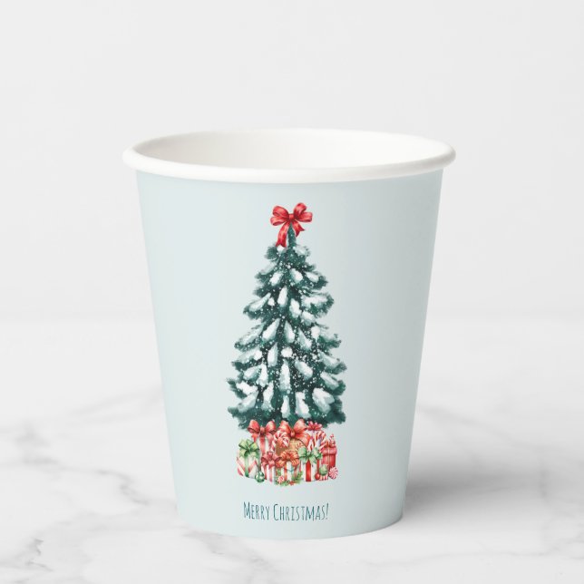 Gobelets En Papier Minimalist Merry Christmas Snowy Pine Tree (Recto)