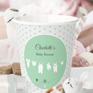 Gobelets En Papier Mint Coeurs verts Baby shower neutre genre