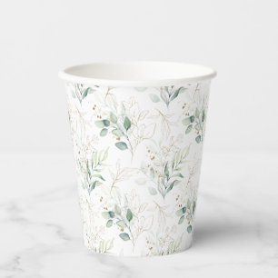 Gobelets En Papier Mint Green Pastel Floral Greenery Motif