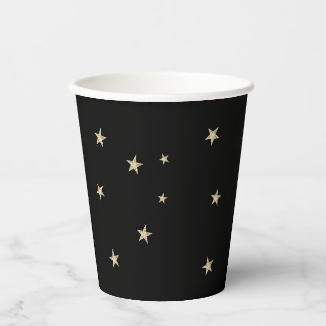 Gobelets En Papier Minuit Black Silver Stars Assistant Coupe de papie (Recto)