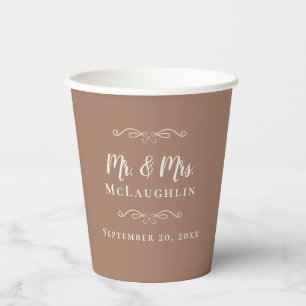 Gobelets En Papier Mocha Brown Mariage élégant M & Mme Romantic
