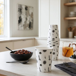 Gobelets En Papier Modèle de fête Halloween noir et blanc moderne