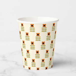 Gobelets En Papier Modèle Floral Orange Inspiré Scandinave