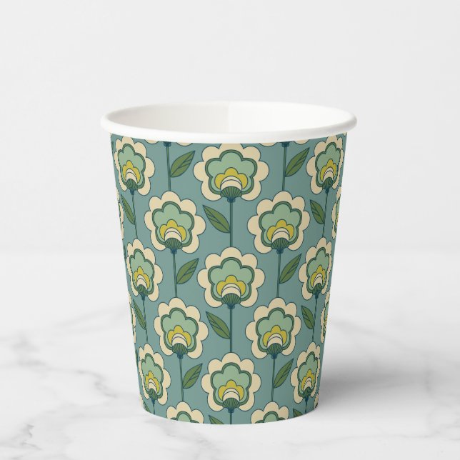 Gobelets En Papier Modèle Floral turquoise & Jaune (Gauche)