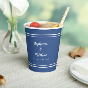 Gobelets En Papier Modern Bride & Groom Simple Classic Blue Wedding