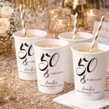 Modern Elegant Black White Fifty Fabulous Birthday