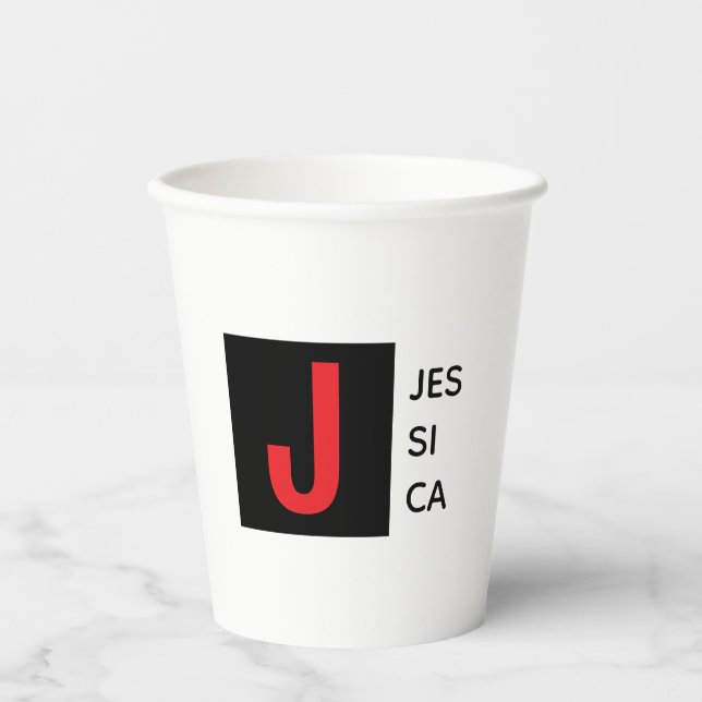 Gobelets En Papier Modern Elegant Plain Professional Name Monogram (Recto)