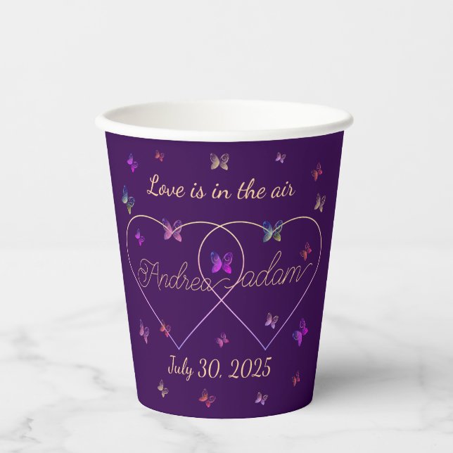 Gobelets En Papier modern flying butterflies heart  (Recto)