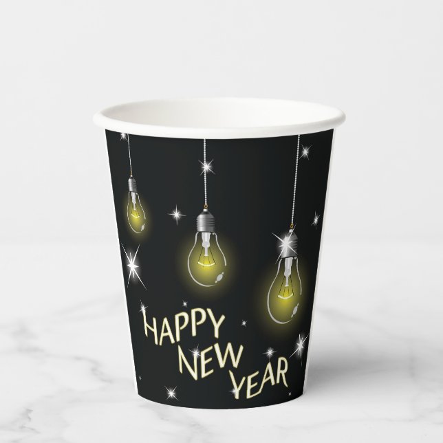 Gobelets En Papier Modern Glowing Light Bulbs Happy New Year (Recto)
