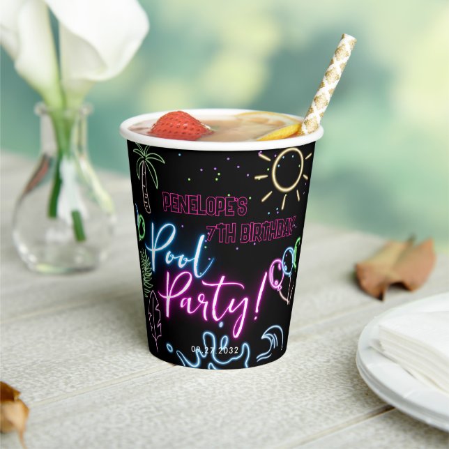 Gobelets En Papier Modern Neon Glow Black Pool Party Birthday (Insitu)
