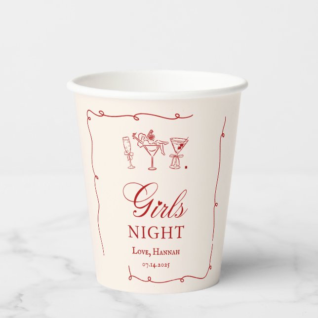 Gobelets En Papier Modern Red Girls Night Dinner Party (Recto)