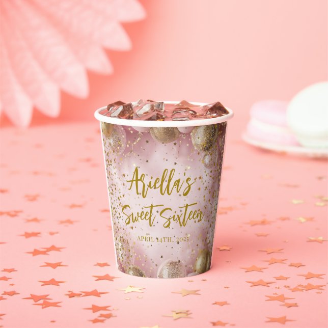 Gobelets En Papier Modern sweet 16 pink gold balloons (Insitu)