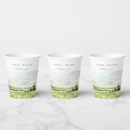 Gobelets En Papier Moderne Chic Aquarelle Vignoble Paysage Mariage