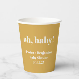 Gobelets En Papier Moderne Cute Dusty Jaune Baby shower Nom personnal