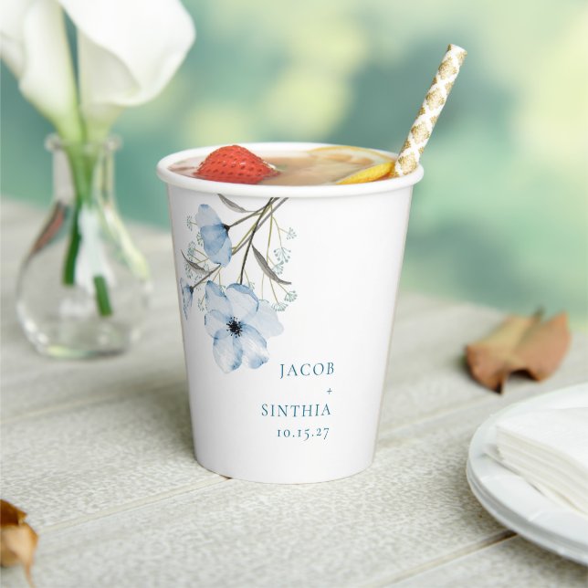 Gobelets En Papier Moderne Elegant Chic Dusty Mariage bleu (Insitu)