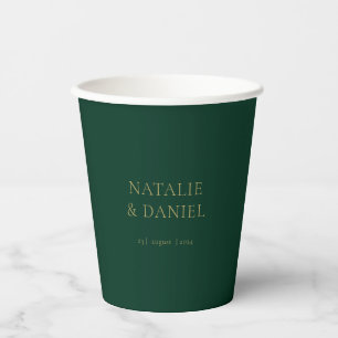 Gobelets En Papier Moderne Emerald Green et Mariage Gold Chic
