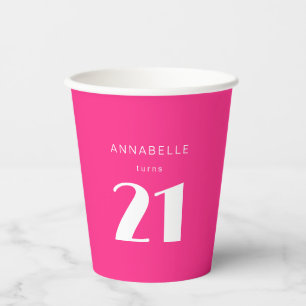 Gobelets En Papier Moderne fête d'anniversaire 21 ans rose chaud
