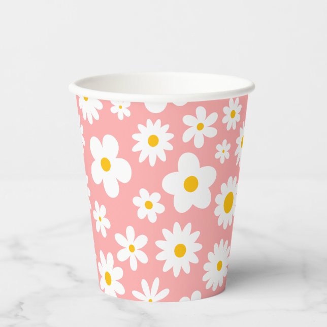 Gobelets En Papier Moderne Flat Graphic Daisy Rose (Recto)