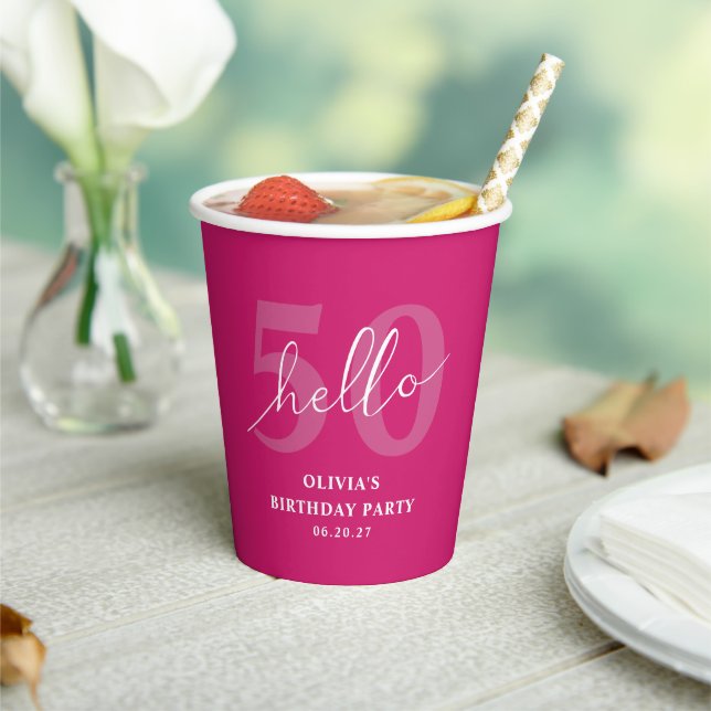 Gobelets En Papier Moderne Gras Hot Rose 50e anniversaire Personnalis (Insitu)