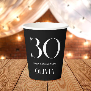 Gobelets En Papier Moderne minimaliste noir et blanc 30e anniversaire