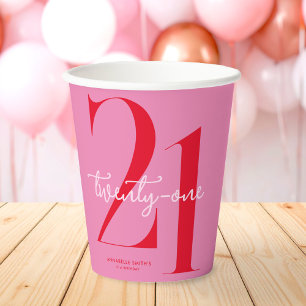 Gobelets En Papier Moderne minimaliste rose rouge 21e anniversaire