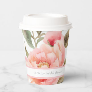 Gobelets En Papier Moderne Peinture au Cottagecore Rose Pâle Pivoine