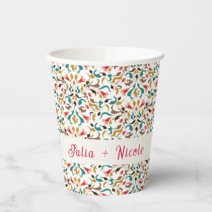 Gobelets En Papier Moderne Romantique Élégant Mariage de couronne flo